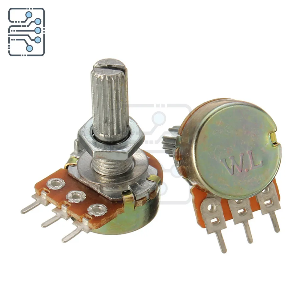 1PCS WH148 3PIN/6PIN Rotary Potentiometer 15mm Shaft with Nut and Washer B1K B5K B10K B20K B50K B100K B500K