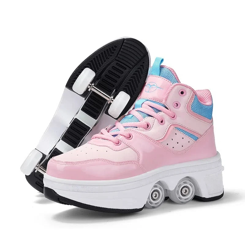 4 Wheels Deformation Roller Skating Shoes Parkour Sports Shoes Skateboard Shoes Roller Skates Shoes Walking Running Shoes