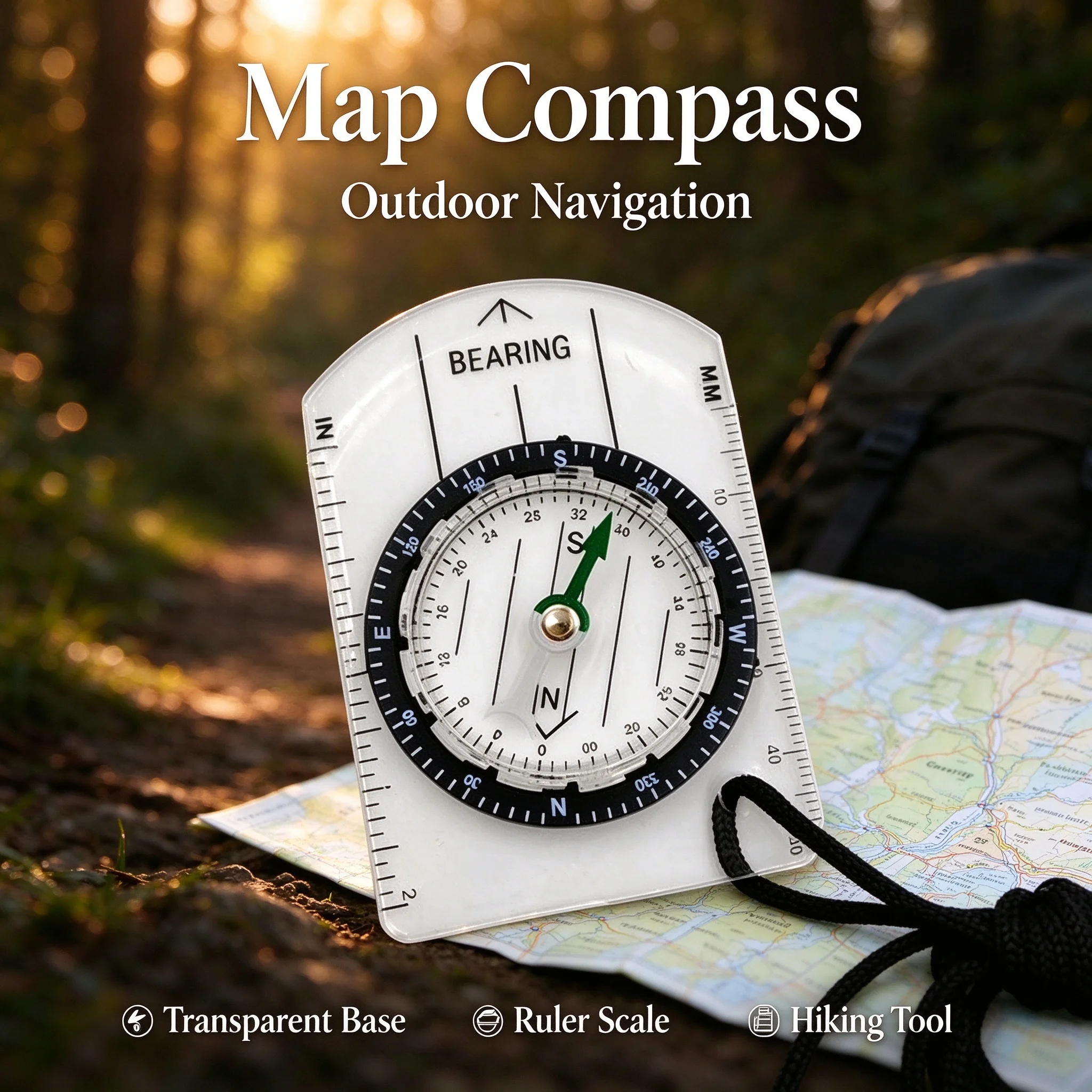 Guiding Tools Transparent Plastic Compass Mini Map Ruler Hiking Camping Survival Outdoor Hiking Multifunctional Equipment