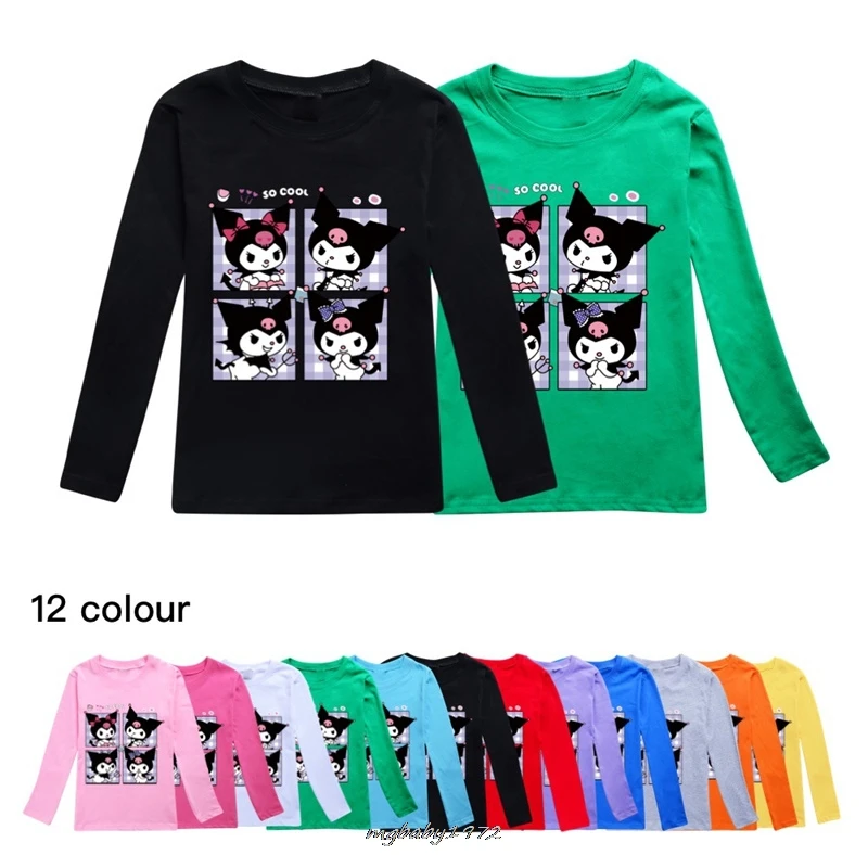 

Hot Lovely Kuromi Melody T Shirt Kids Spring Sweatshirt Teen Girls Casual T-shirt Baby Boys Long Sleeves Top Children Clothing