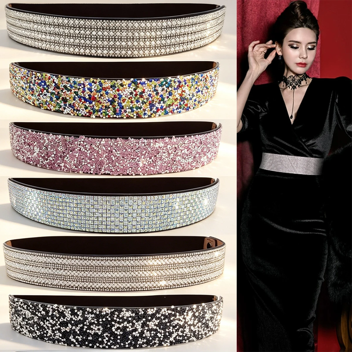 Rhinestone slim waist chain women's full diamond decorative dress accessories wedding dress Corset belt tassel belly dance skirt