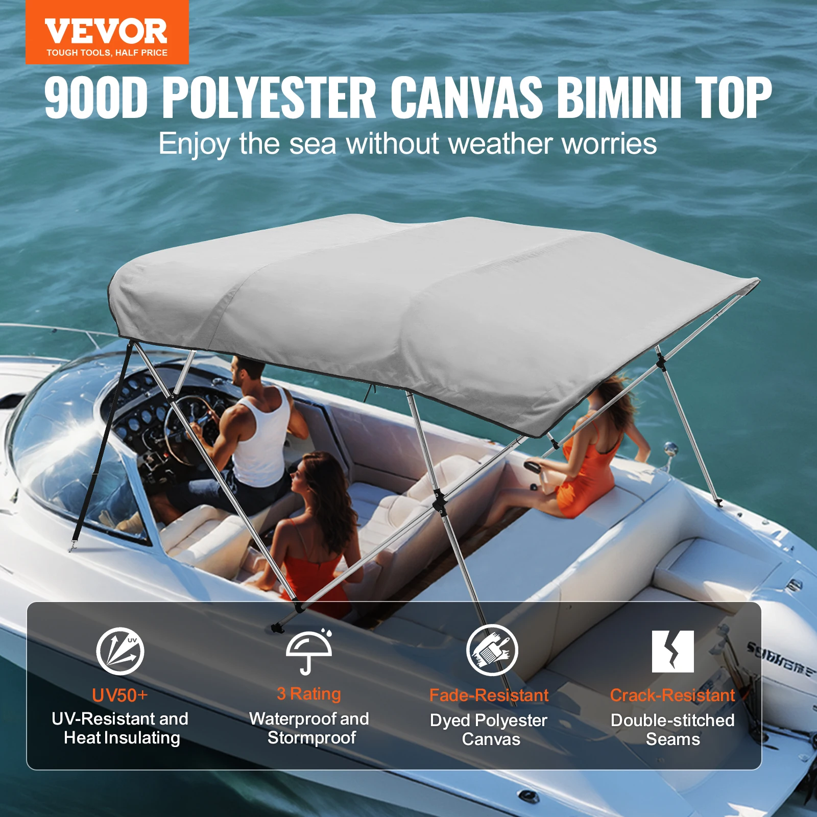 غطاء قارب VEVOR-Bimini العلوي ، مظلة بوليستر 900D ، إطار من سبائك الألومنيوم 1 بوصة ، ظل شمس مقاوم للماء ، يشمل 4 قوس ، ويشمل 4 قوس