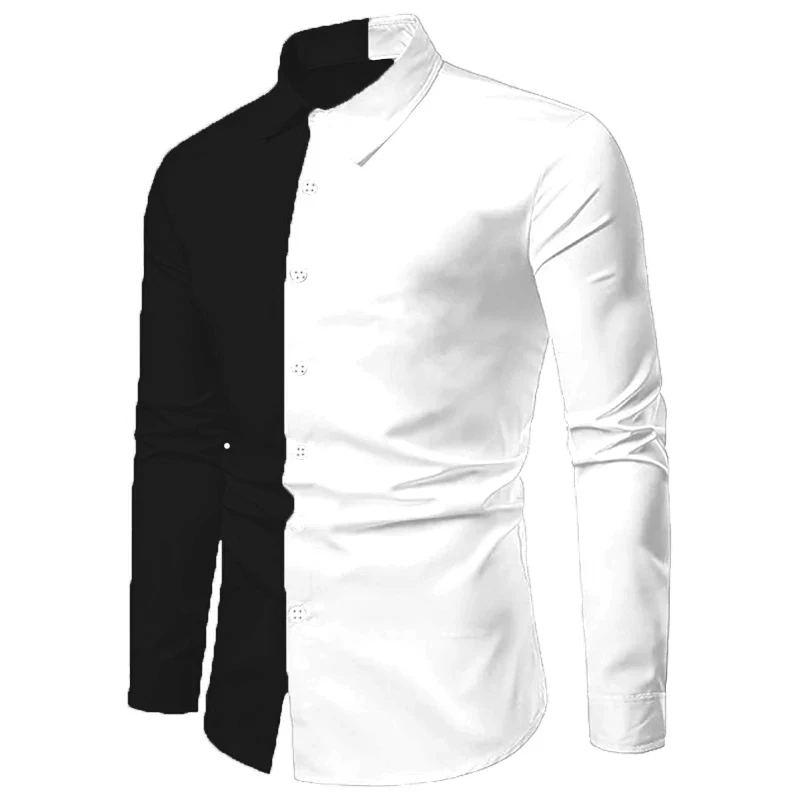 Men's Casual Fashion Black and White Business Lapel Button Shirt Red Blue White Shirt S-6XL