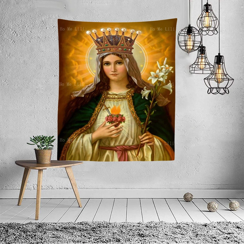 Christian Sacred Heart Of Mary Coronation Immaculate Conception Religious Gifts Mother Of God Ikon Tapestry By Ho Me Lili