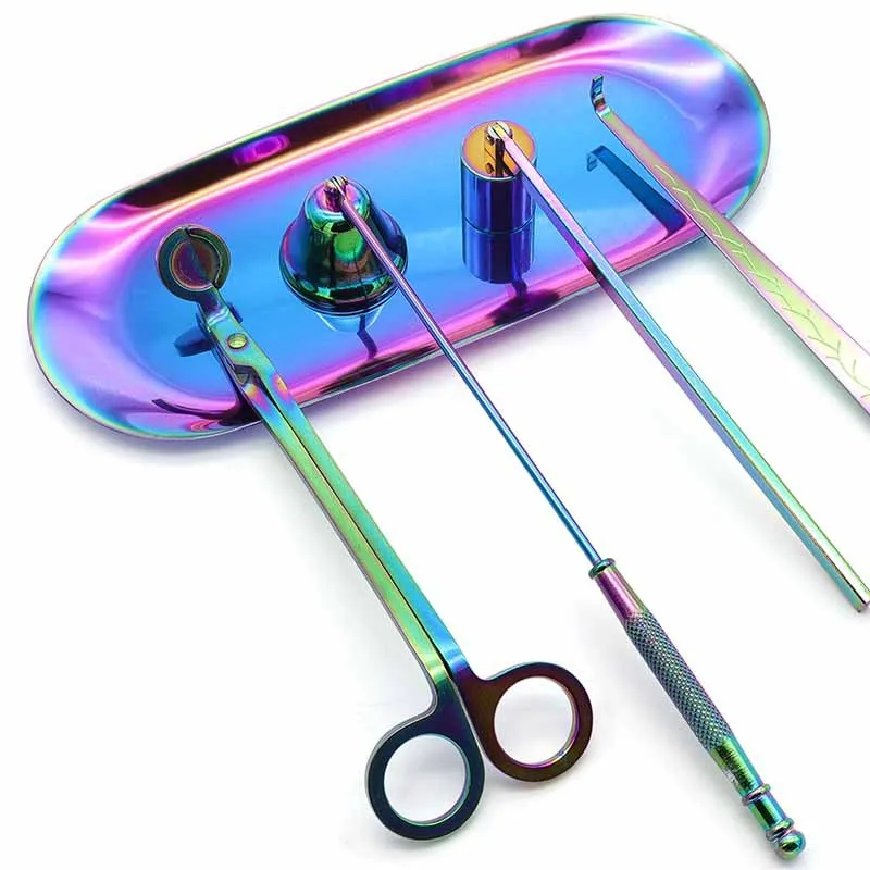 Bộ 5 Bộ Thép Không Gỉ Bấc Dập Tắt Bao Da Móc Màu Titan Nến Dập Tắt Dụng Cụ Tự Làm Nến Làm Bộ Dụng Cụ