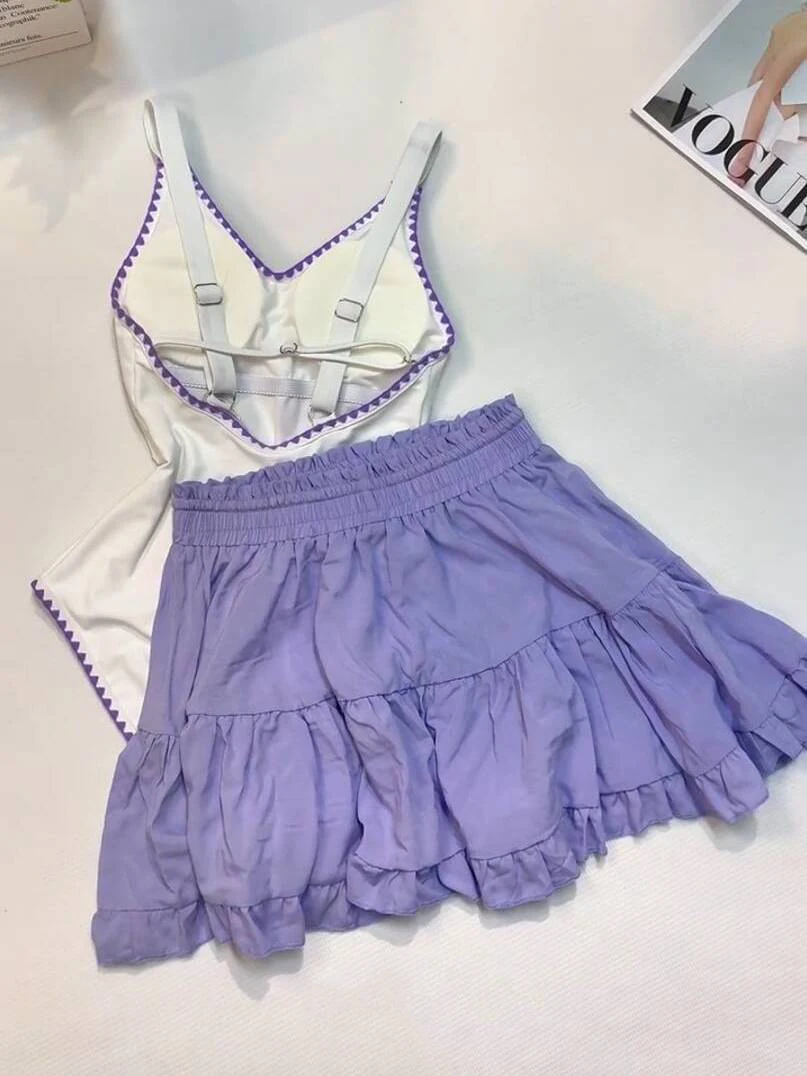 اليابانية الرجعية Harajuku Y2K المرأة الأرجواني المطرزة قطعة واحدة ملابس السباحة مجموعة الصيف الأمريكية حار فتاة عطلة نمط ملابس السباحة