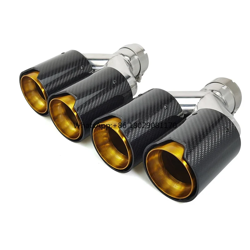 Esportazione di fabbrica di scarico dual tips m performance gold in fibra di carbonio inossidabile tipo Y per molifly car marmitta tubo tailtip