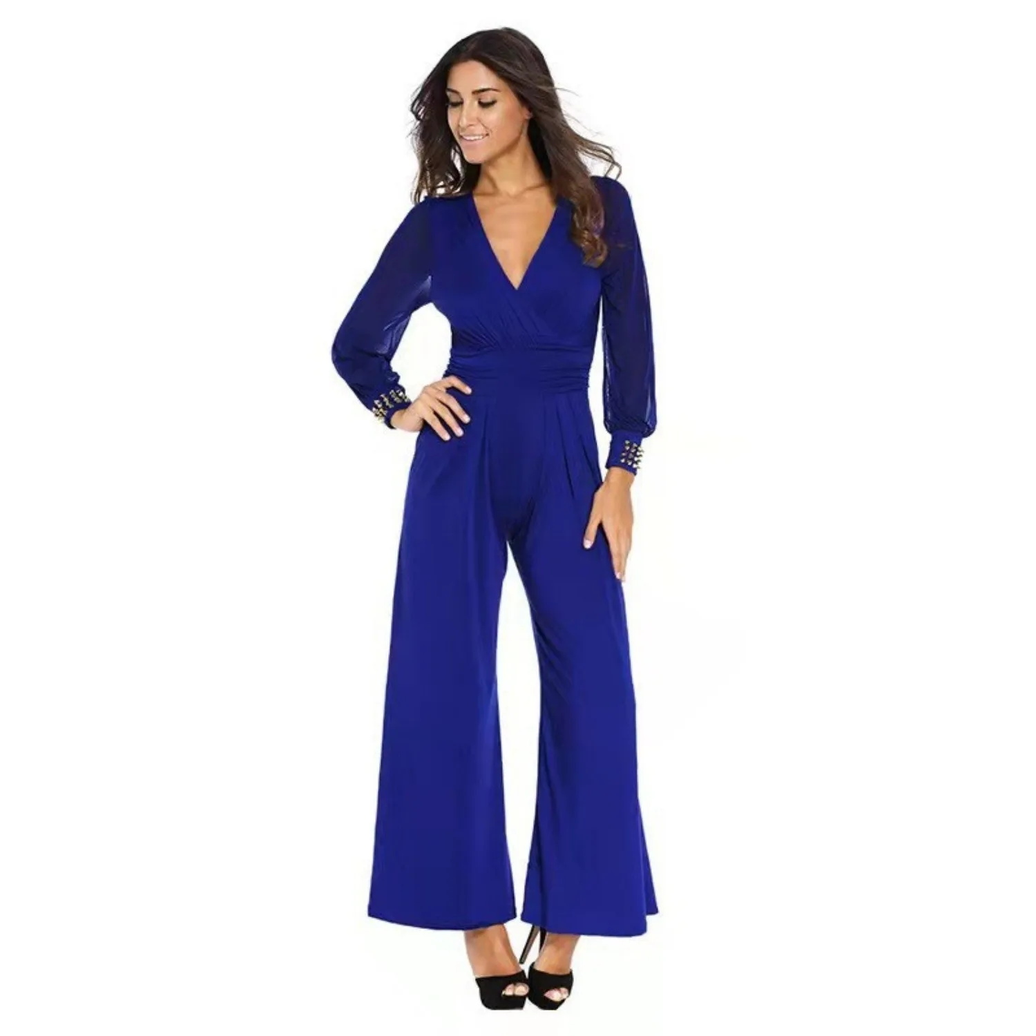 Casual losse jumpsuits voor dames, overall met lange mouwen, wijde pijpen, lange broek, rompertjes