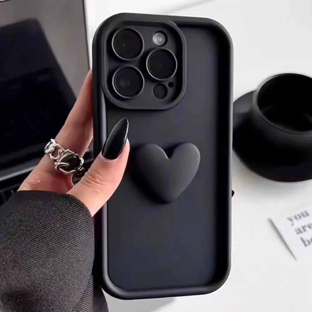 3D Love Heart Solid Color Cover Case for Huawei Y9 Prime 2019 P30 P40 P50 P20 Pro Mate 20 30 40 Pro Soft Silicone Couple Case