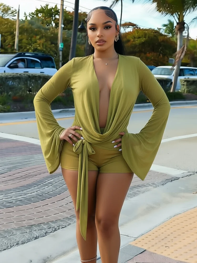 Sisterlinda Chic Dress Women Hottie Backless Swing Collar Bandages Mesh Patchwork Puff Sleeve Sexy Street Party Club Playsuits