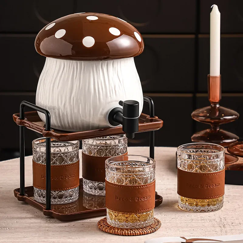 Mushroom-shaped Ceramic Cold Water Jug with Tap Mushroom Large-capacity Household Cold Water Jug Set Drink Bucket Cold Kettle