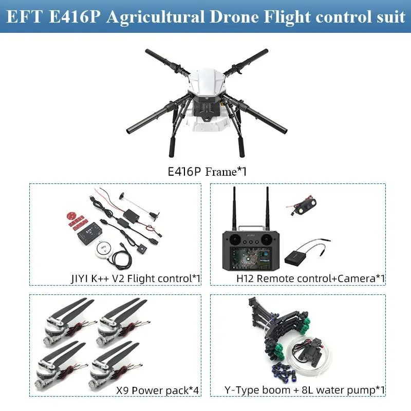 EFT E416P Agriculture Sprayer Frame Kit with 16L Water Tank 4 Axis Foldable 380mm Compatible with 40mm Hobbywing X8 Motor