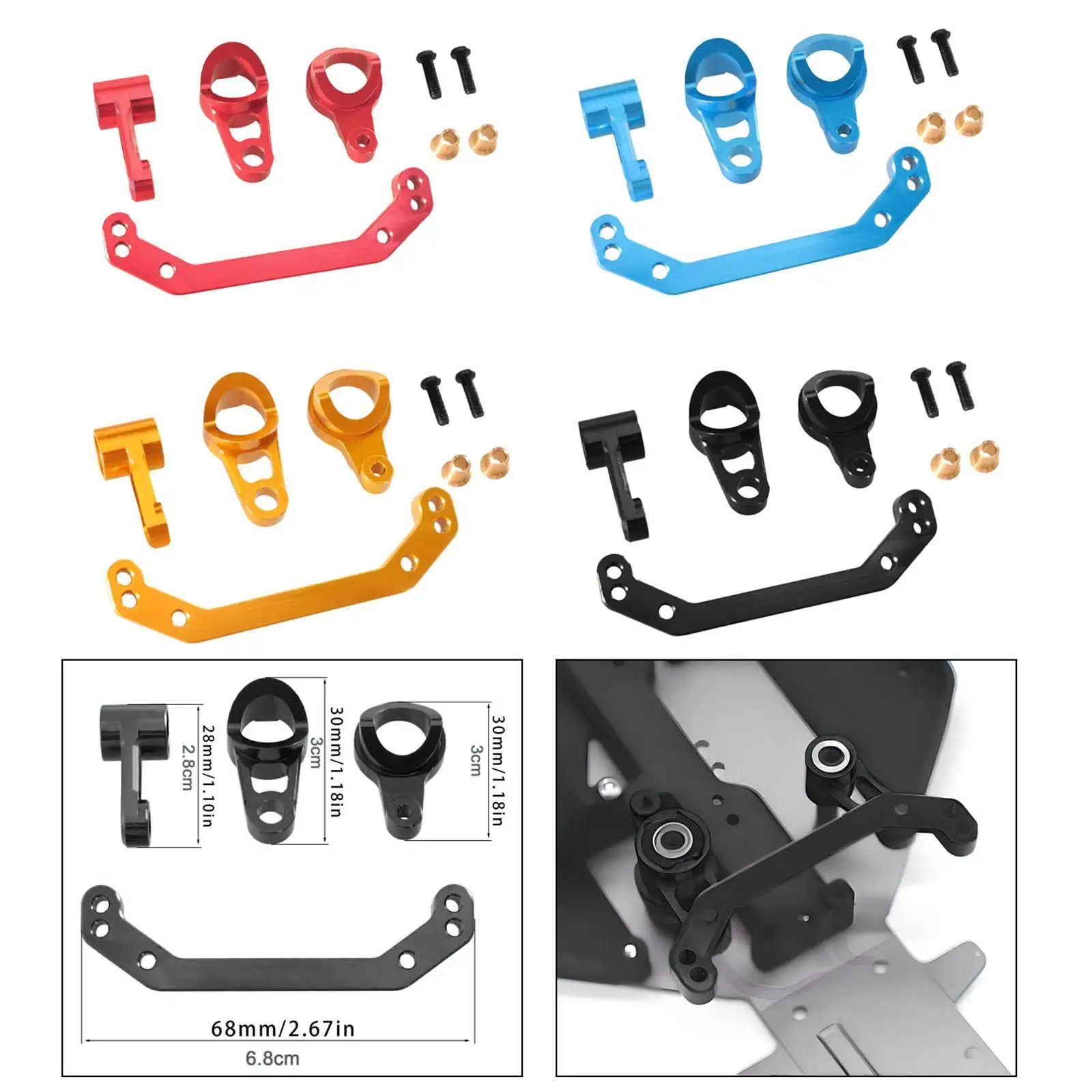 CNC Aluminum Alloy RC Car Steering Assembly Complete Servo Saver Kit for 1 10 Scale Remote Control Car