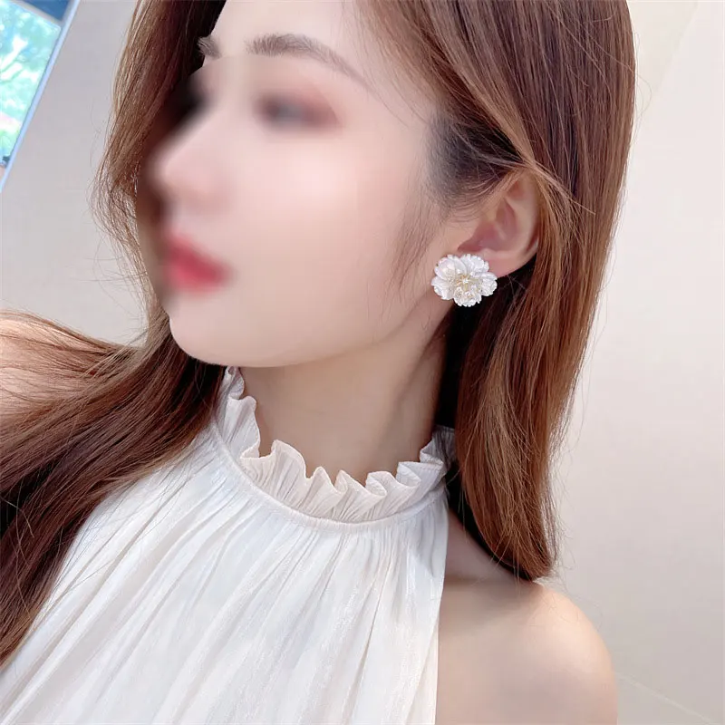 Hot New Trendy Flower Shell Snow AAA Cubic Zirconia Stud Earrings Jewelry Wedding Party Gift Women's Fashion
