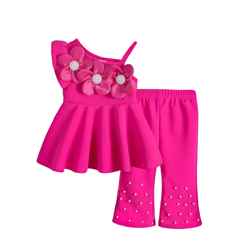 

1–3 Years Fashion Baby Girl Clothing 2Pcs Outfits Summer One-shoulder Strapless Tops+Bell-bottom Pants Sweet Toddler Girl Set