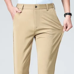 Pantalones de traje para hombre 2024, pantalones de vestir ajustados elásticos, pantalones de negocios sólidos informales sueltos de pierna recta, ropa para hombre de gran tamaño 29-42