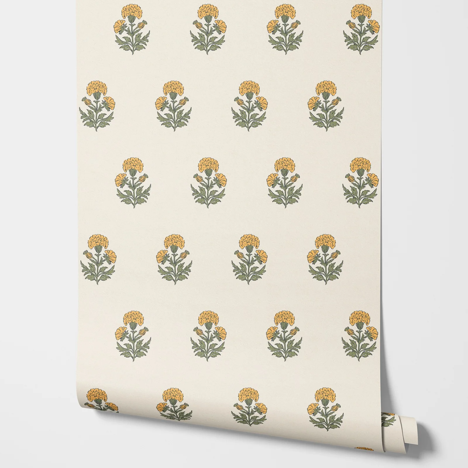 Marigold Flower Wallpaper Peel and Stick,Sunshine Floral Decorative Wall Decals For Room Decoration,Or Tradition Non-woven Paper