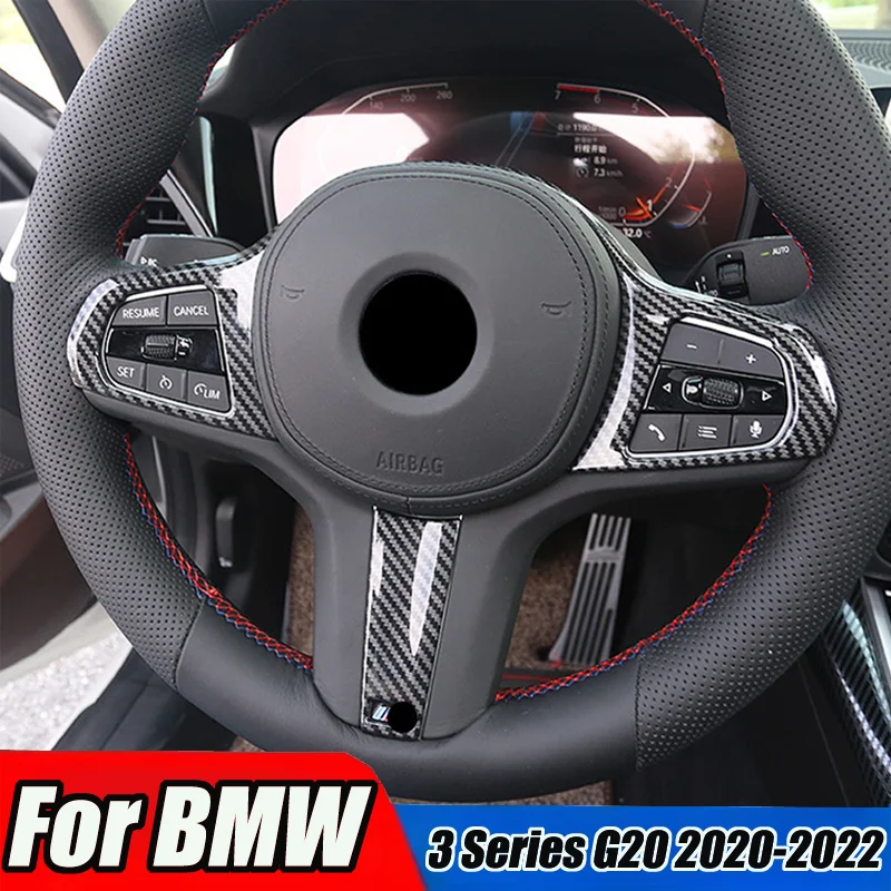 

Auto Interior Trim For BMW 3 Series G20 2020-2022 Steering Wheel Cover Carbon Fiber Pattern ABS Steering Wheel Decorative Frame