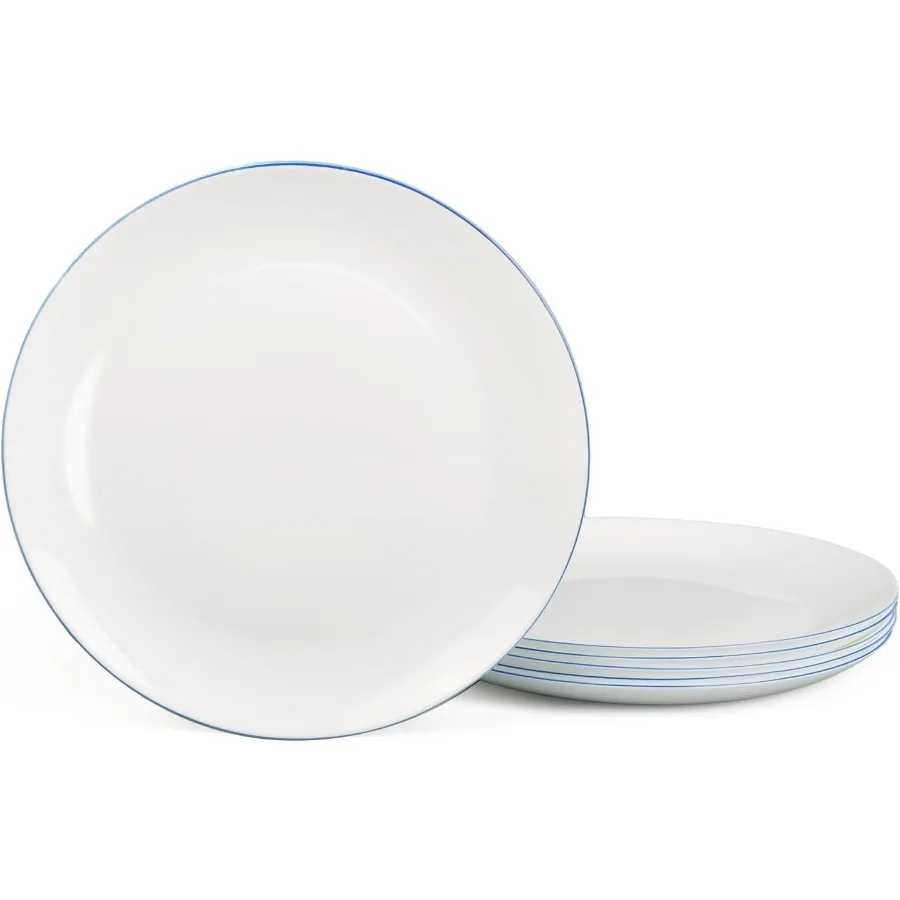 

10,5-дюймовая обеденная тарелка, набор из 6 легких круглых обеденных тарелок из опалового стекла для столовой, посудомоечной машины и безопасности в микроволновой печи