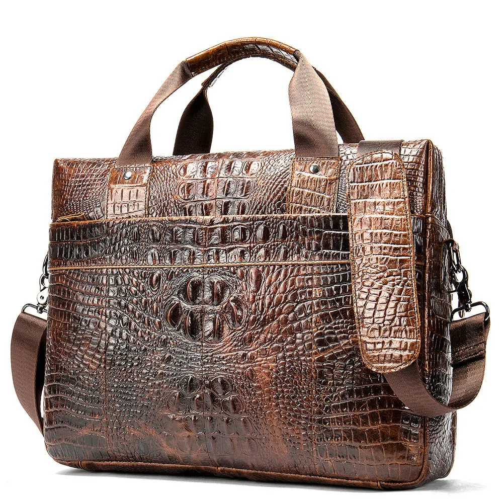 

2026 Genuine Leather Men's Briefcase, Crocodile-patterned Computer Handbag, Fashionable Cowhide Single-shoulder Crossbody Bag