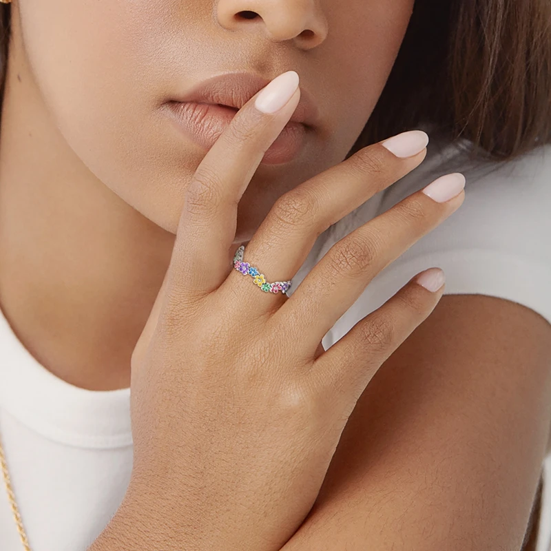 Original 925 Sterling Silver Rings Colorful Oil Drip Flower Rings For Women Girls Jewelry Birthday Anniversary Gifts image 4