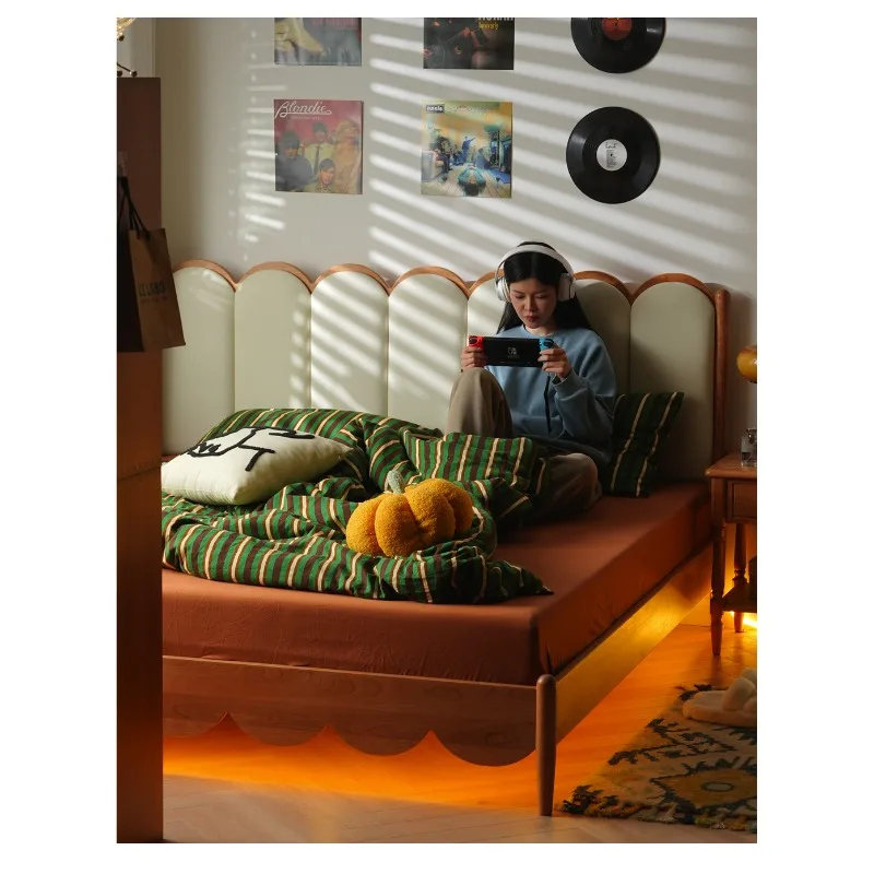 

Solid wood soft bag double bed cherry wood cream wind 1.5 meters bed 1.8 meters master bedroom petal bed