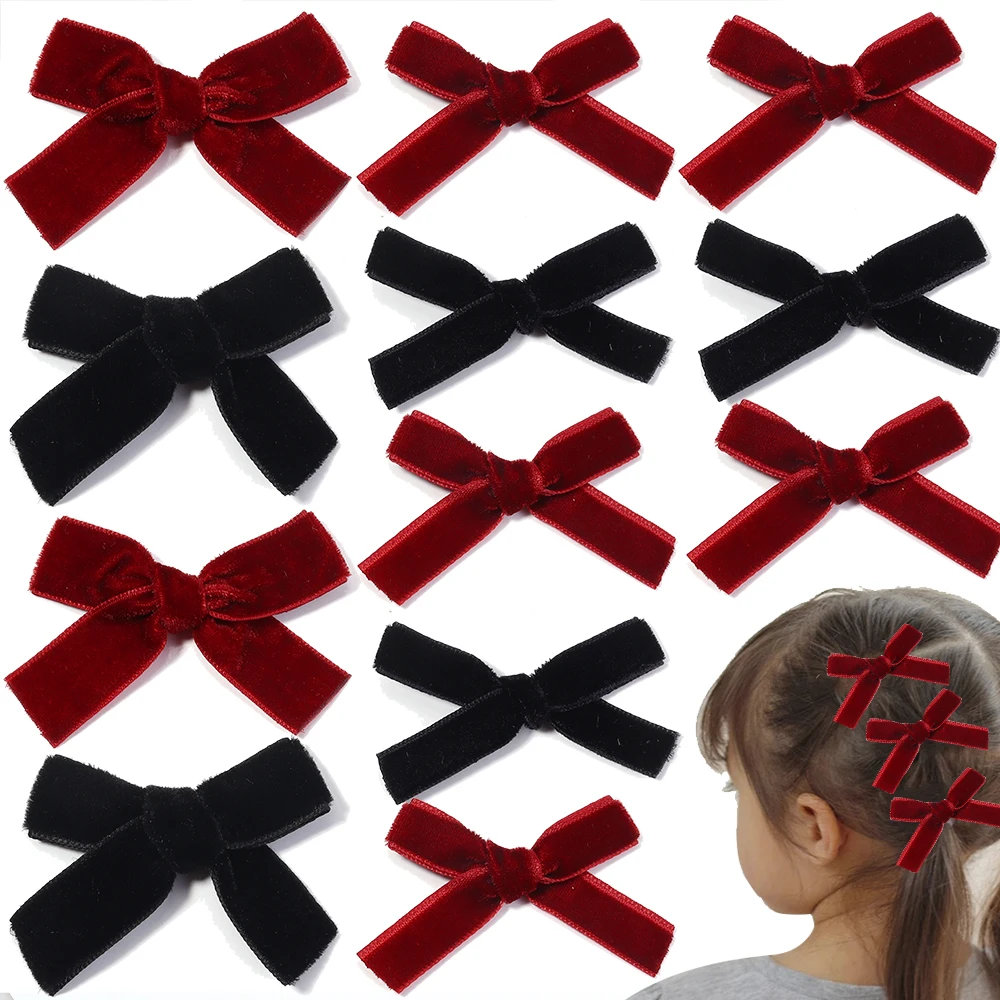 10pcs/lot Single Sided Velvet Ribbon Bow For Girls Kids Cute Hair Clip Hair Accessories Sewing Crafts Wedding Party Decoration