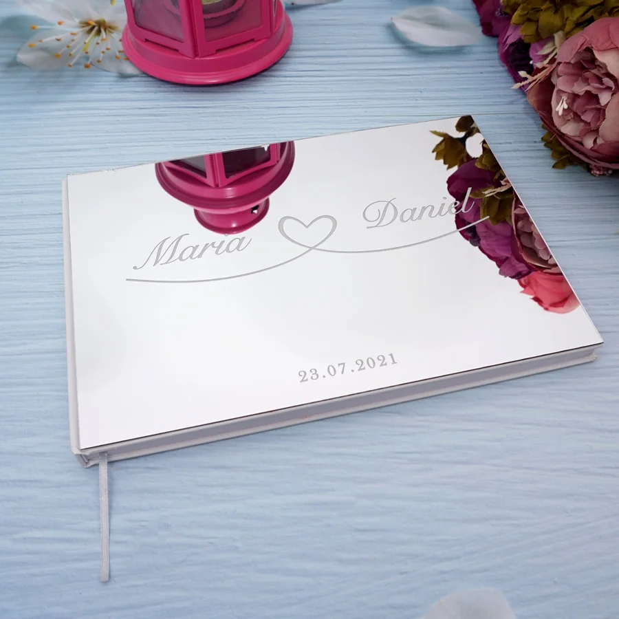 Custom Bride&Groom Name Acrylic Mirror Cover Wedding Guest Book Personalized Wedding Keepsake Gift