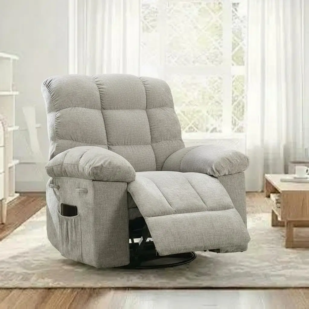 Oversized Swivel Rocker Recliner Chair Adults Extra Wide Manual Chenille Comfortable Living Room Gray Customized