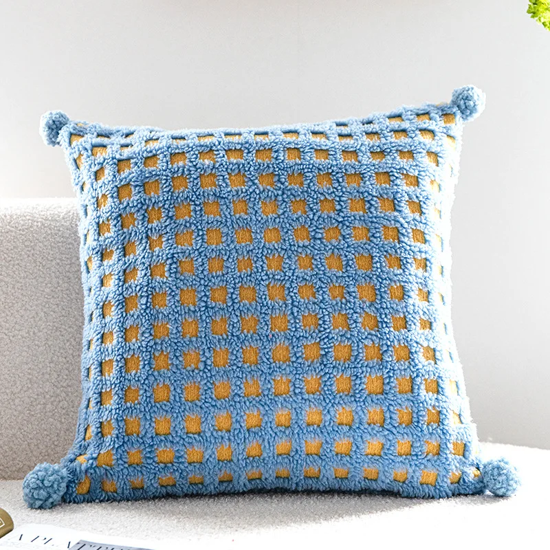 Nordic Ins Style Cushion Cover 45x45cm Lamb Fleece Chessboard Plaid Throw Pillow Cover Living Room Sofa Home Decor Pillowcase
