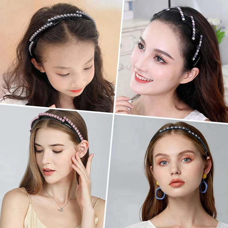 4Pcs Retractable Pocket Headbands - Non Slip Portable Telescopic Hair Hoops,Foldable Headbands For Women Washing Makeup