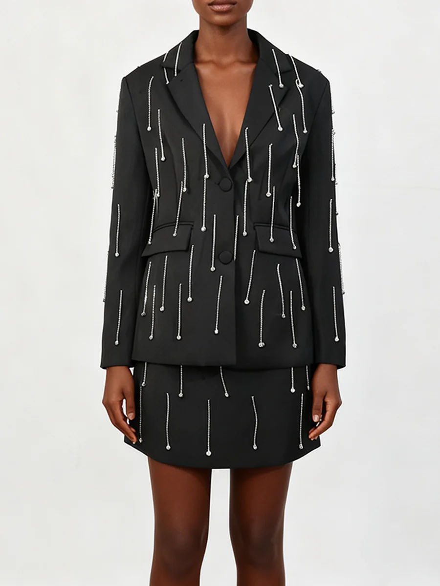 VGH Casual Abnehmen Solide Zwei Stück Sets Für Frauen V-ausschnitt Langarm Top Hohe Taille Rock Elegante Pendeln Set Weibliche Mode