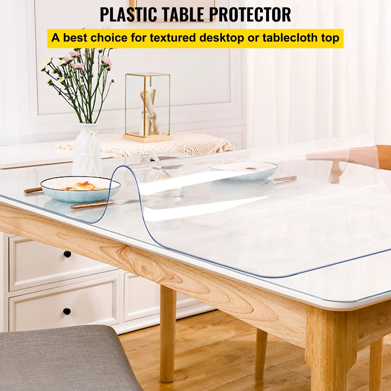 Plastic Table Cover 42 X 78 Inch, 2 Mm Thick Clear Table Protector, Rectangle Clear Desk Mat, Waterproof & Easy Cleaning for