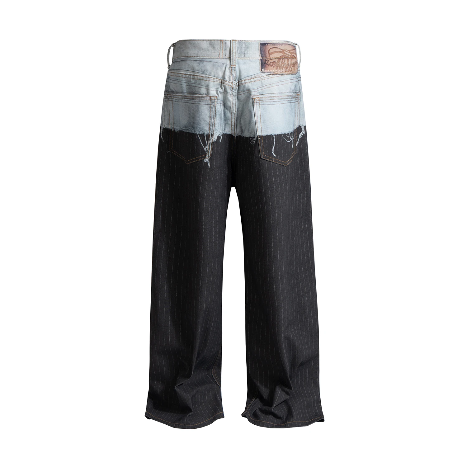 High Street Fake Two Piece Patchwork Baggy Jeans for Men and Women Straight Casual Loose Denim Trousers Oversized