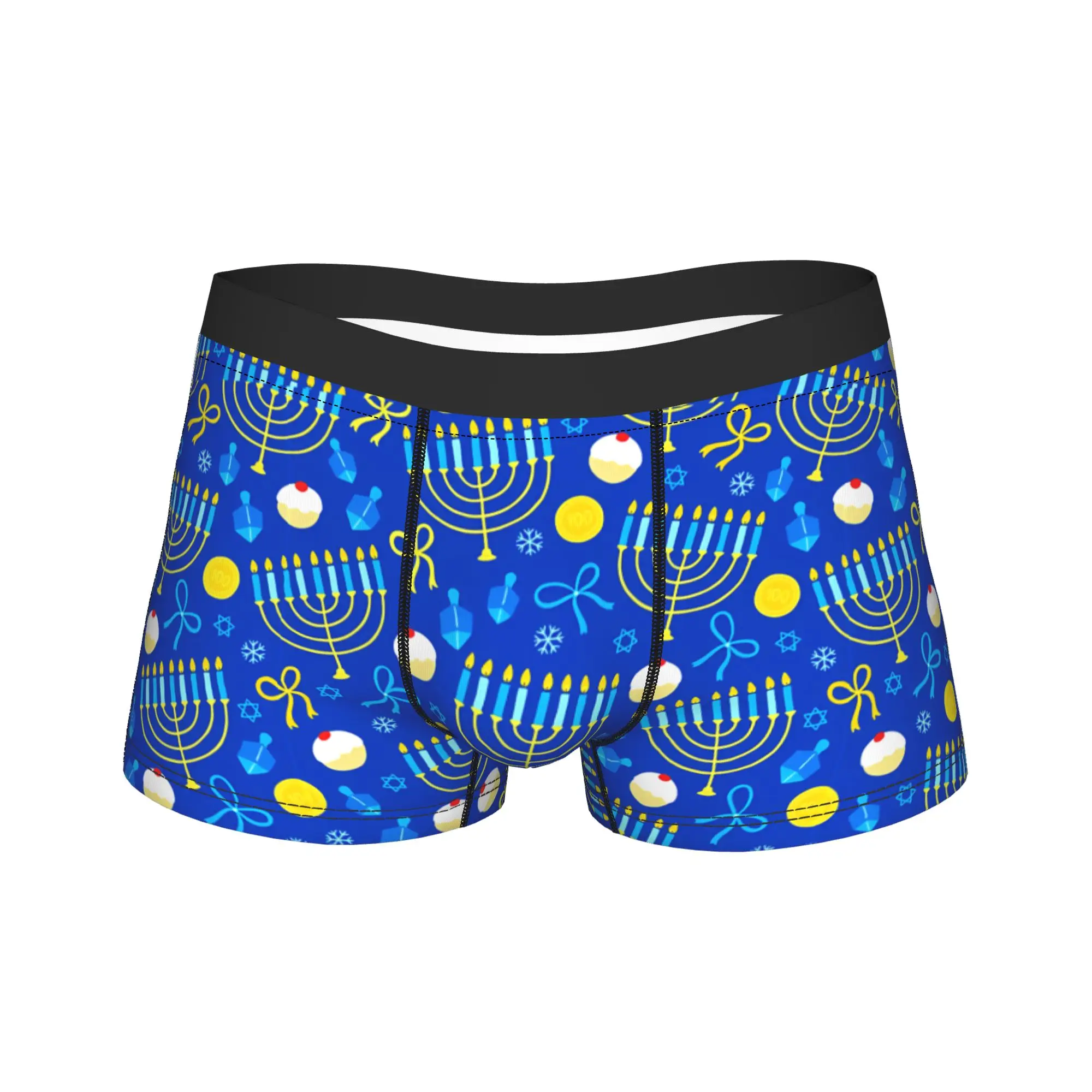 Happy Hanukkah Men Underwear Menorah Candle Christmas Boxer Briefs Shorts Panties Novelty Soft Underpants for Homme Plus Size
