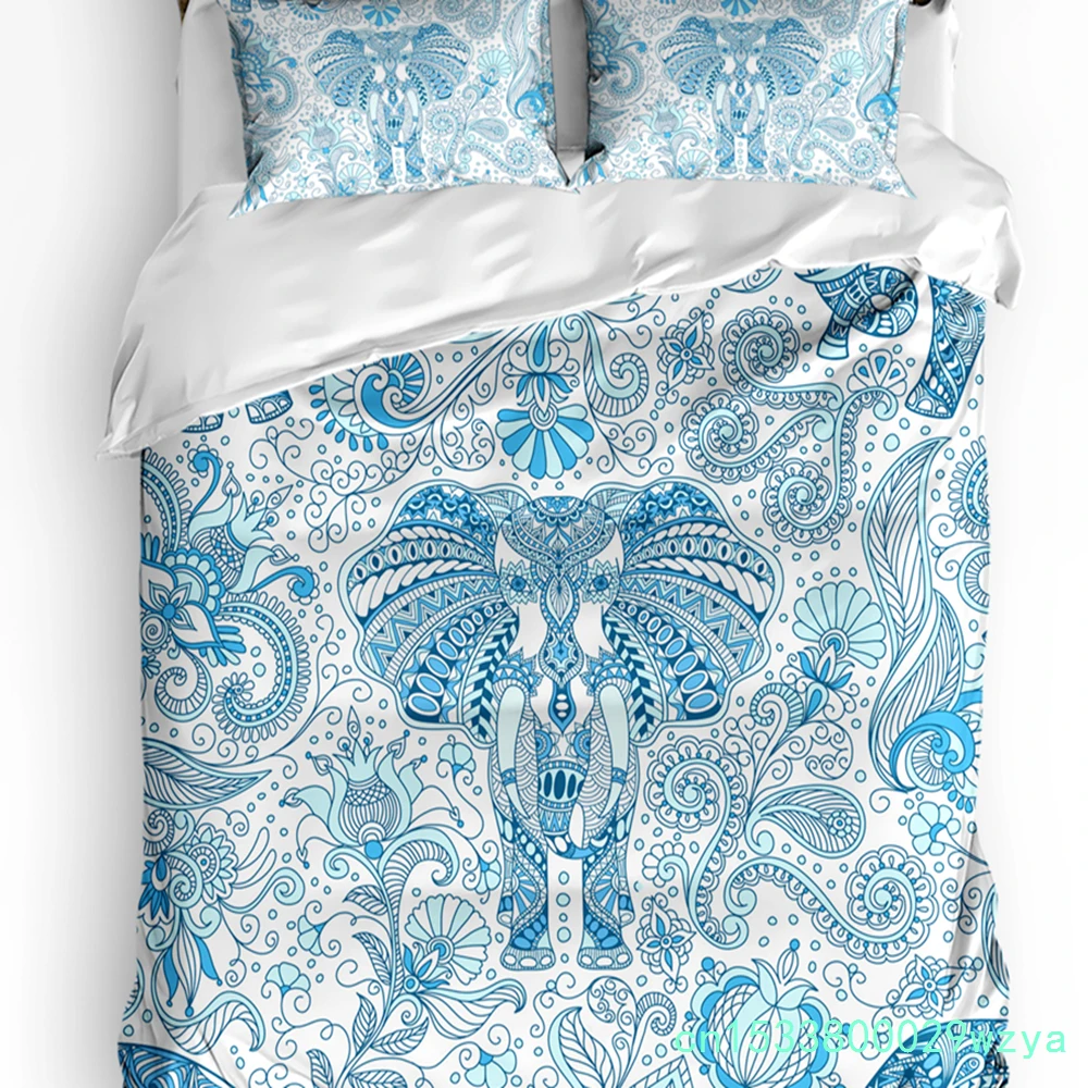 Bohemian Elephant Texture Flowers Duvet Cover With Pillow Case Custom 3pcs Bedding Set Quilt Cover Double Bed Home Textile