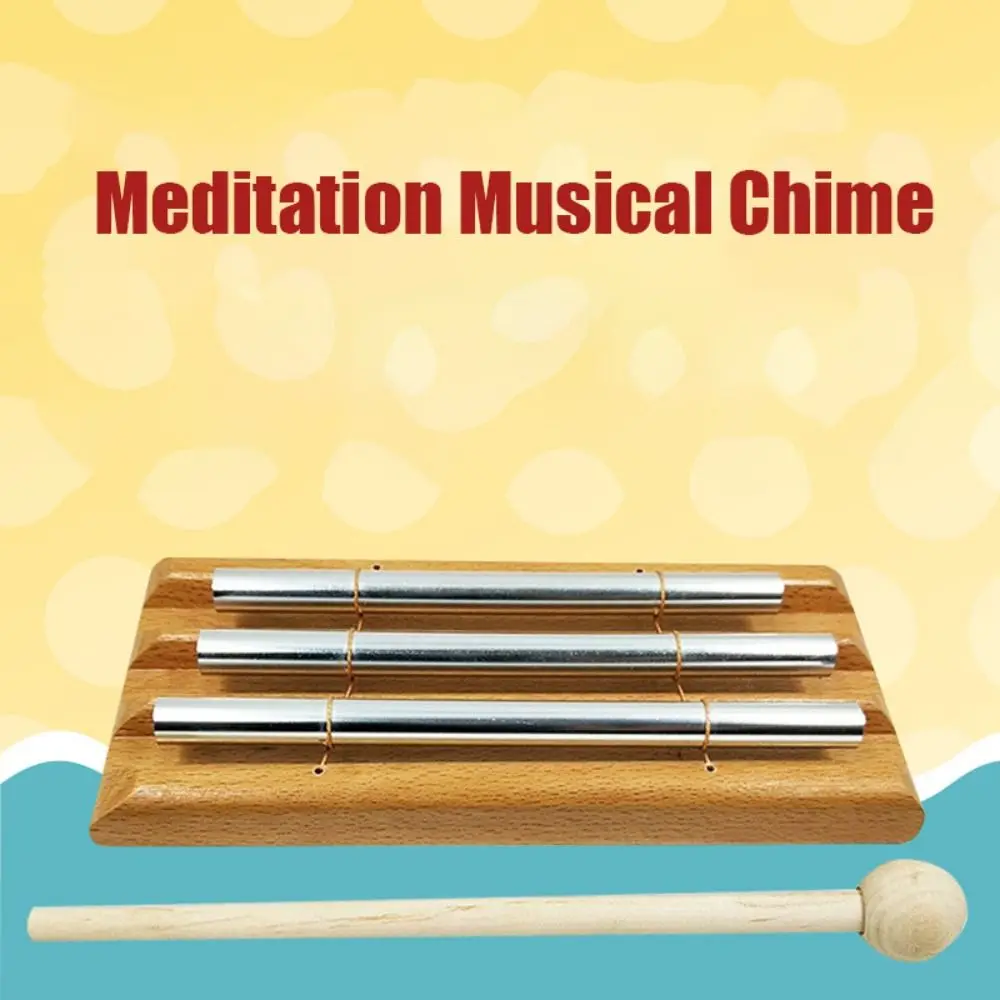 3 Tone Meditation Musical Chime with Mallet Relaxation Bell Percussion Instrument Wooden Release Pressure