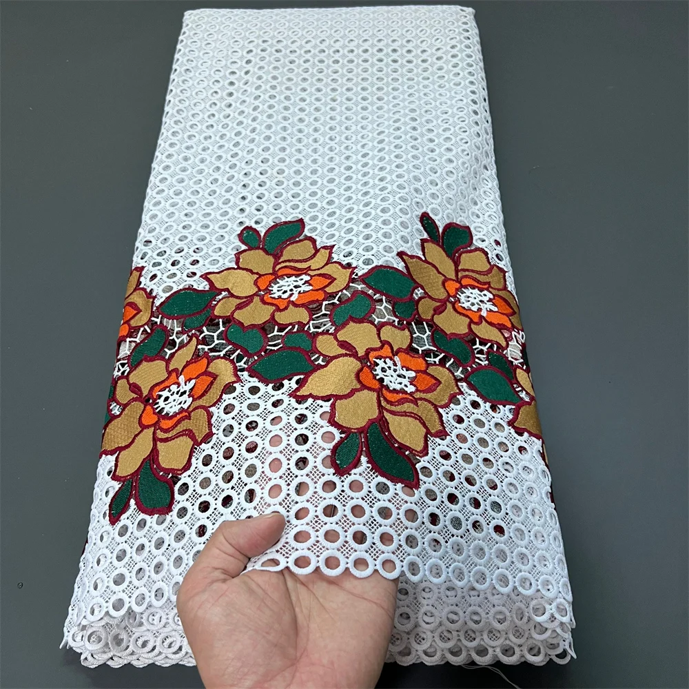 

Африканская кружевная ткань 2025 г., высокое качество, хлопчатобумажная ткань по метрам, вышивка, лен, вечерние платья, тюль, мода, ткань, 5 ярдов