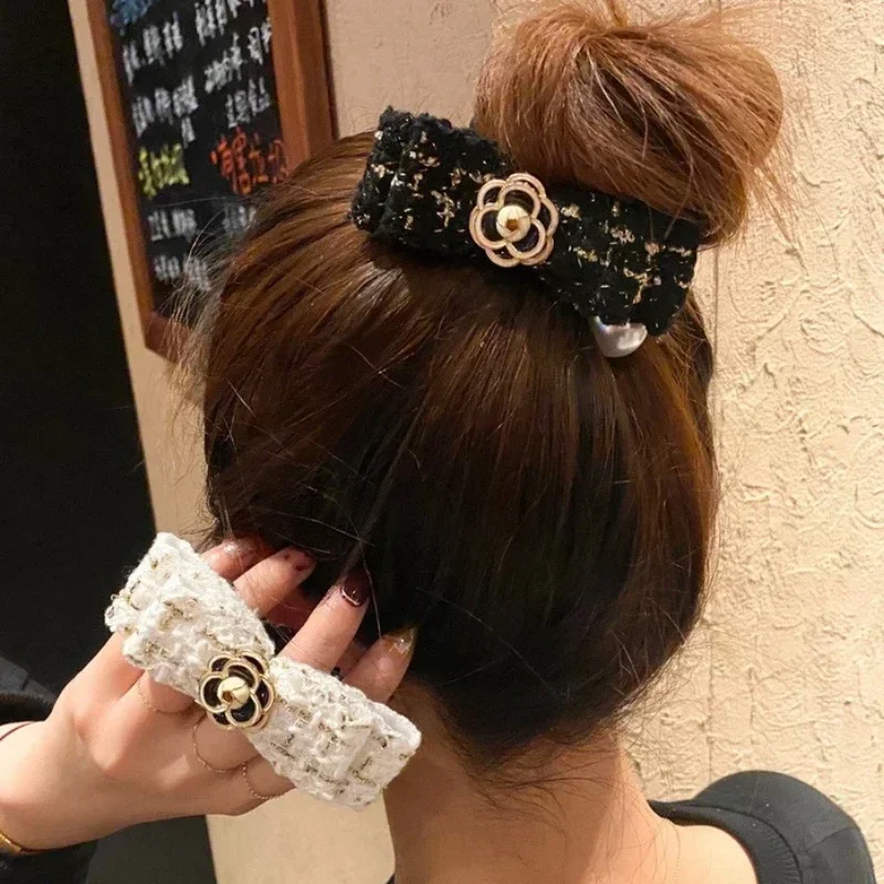 Korean New Hair Rope Camellia Flower  Circle Ring High Elastic Large Intestine   Band for Women  Accessories