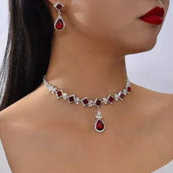 New popular square droplet shaped necklace earrings two-piece set, sweet and cool personalized wedding dress accessories