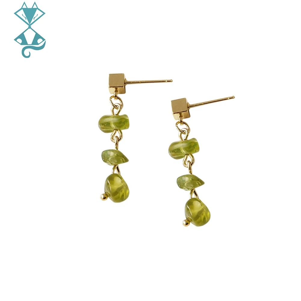 Mặt Đá Peridot Thiên Bông Tai Handmade Peridot Bông Tai Nữ Đơn Giản Thời Trang Phụ Kiện Trang Sức Tháng 8 Sinh Tử Phù Bông Tai