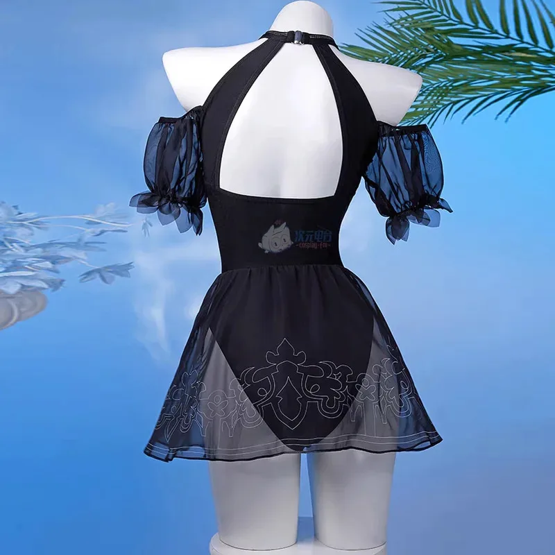 Disfraz de cosplay Nier Automata YoRHa 2B, traje de baño de una pieza, traje de baño de anime con cuello halter y espalda descubierta, traje de baño con control de barriga, traje de cosplay