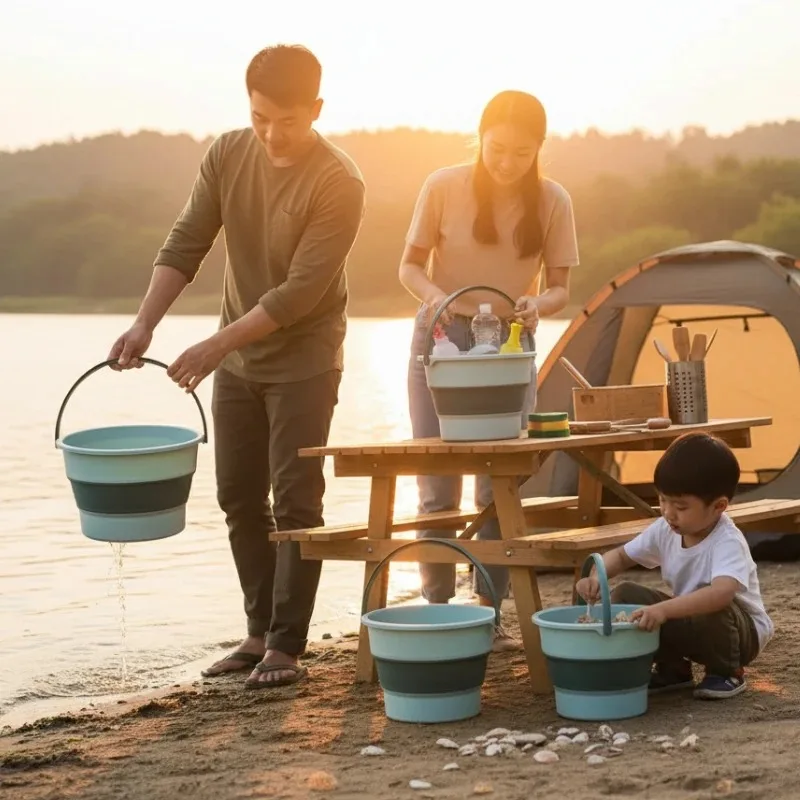 Collapsible Silicone Bucket Heavy Duty for Camping Water Storage Fishing Bait and Outdoor Emergency Supply Lightweight Portable
