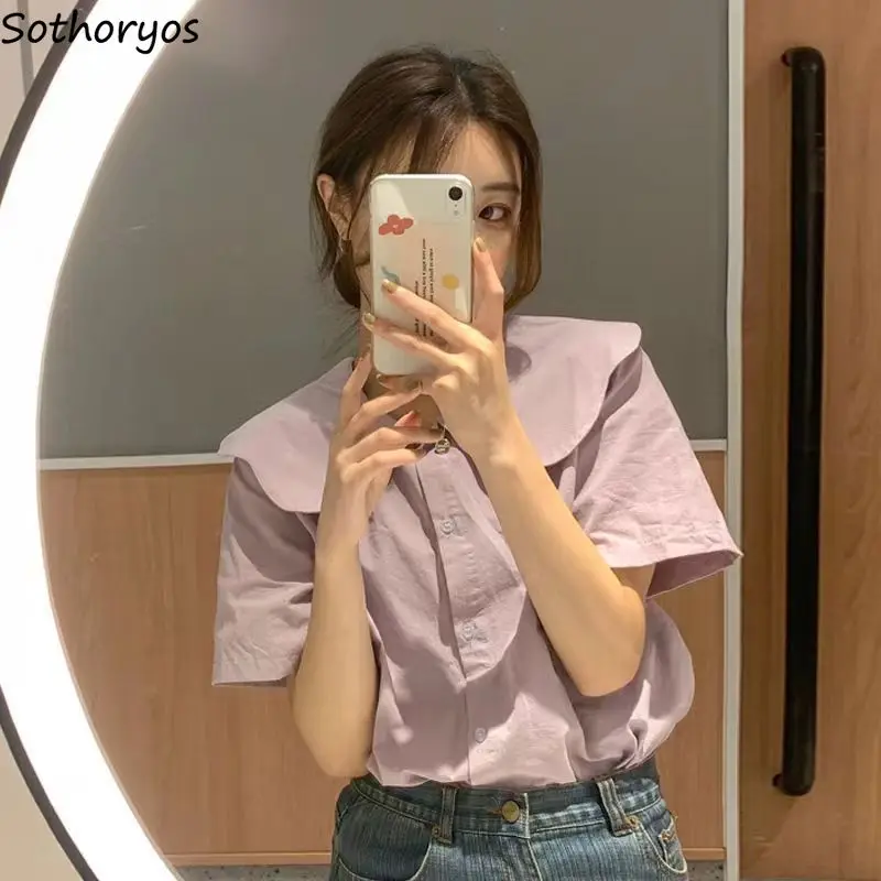 

Женские милые рубашки с оборками, модная простая летняя одежда в японском стиле для девушек, распродажа, одежда с коротким рукавом для отдыха в кампусе