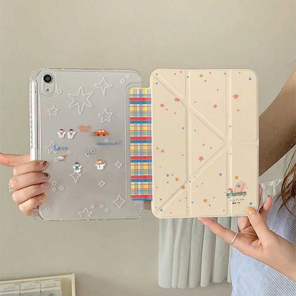 3 Fold Cute Cartoon Table Case For iPad Pro 11 12.9 13 M4 A16 11th 10th 10.9 10.2 9th 8th 7th 5th Mini 7 Pencil Holder Cover