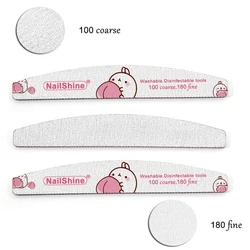3Pcs Washable Grey Nail Art Files 100 180 Grit Half Moon Sanding Strong Sandpaper Nails File For Manicure Nail Stylist Supplies