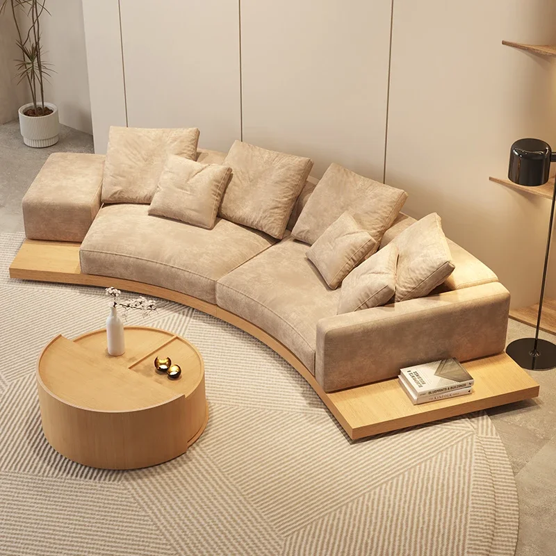 Japanese-style silent wind arc fabric sofa living room modern simple large flat high-end creative log color furniture