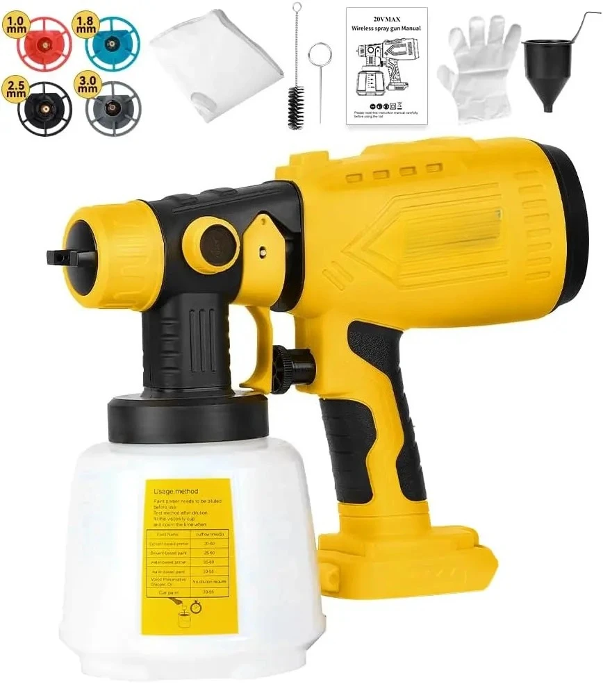 HVLP for Interior/Exterior Home Painting (No Battery) Paint Sprayer for Dewalt 20V Max Battery 200W Motor, 4 Copper Nozzles