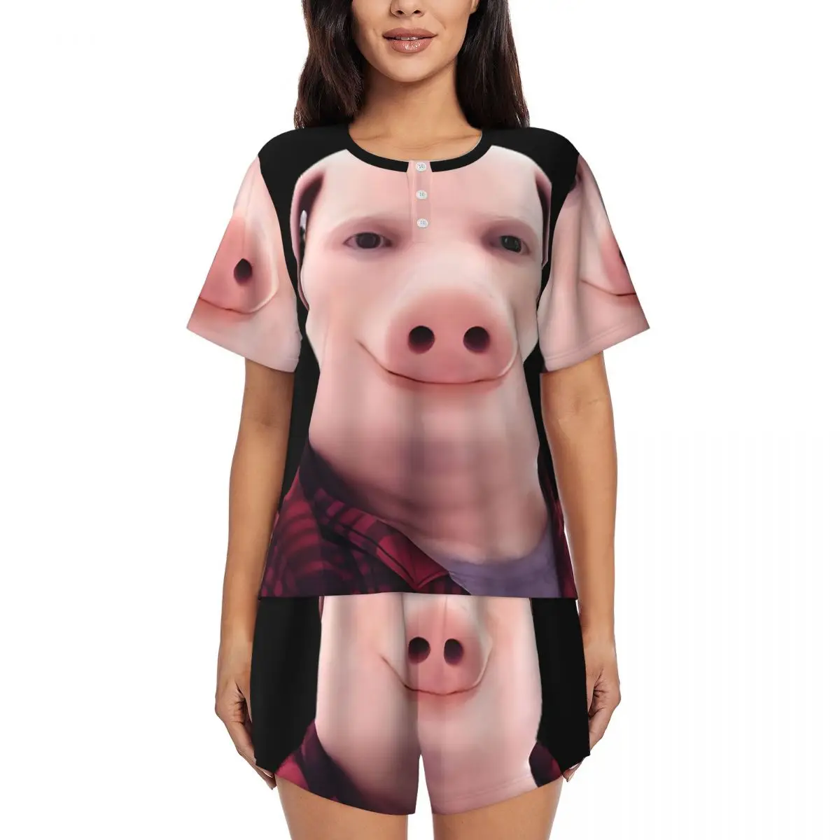 

Комплект для сна John Pork: женская мягкая пижама с круглым вырезом, коротким рукавом и шортами