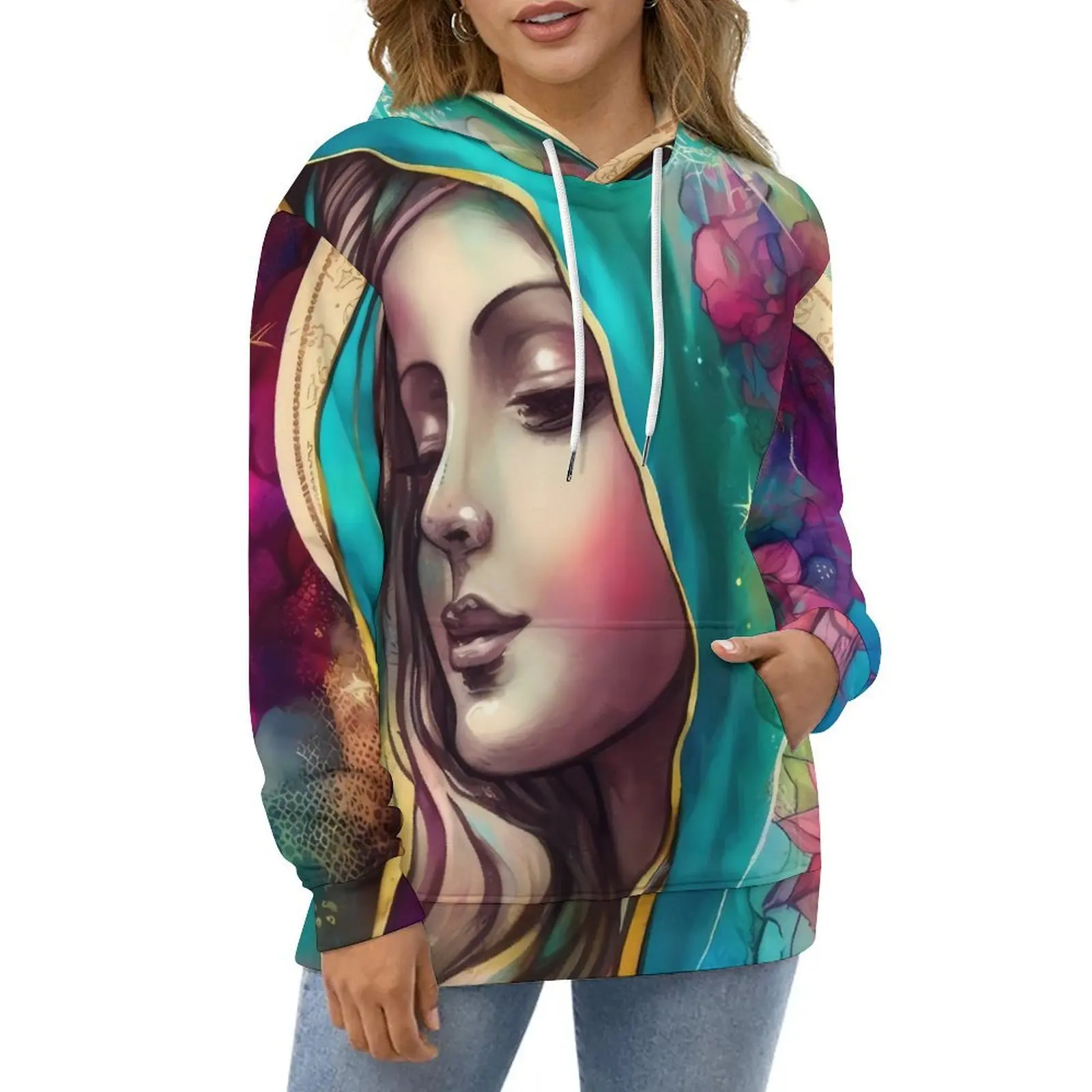 

Virgin Mary Hoodies Mother Goddess Hip Hop Casual Hoodie Long-Sleeve Modern Custom Sweatshirts Gift Idea